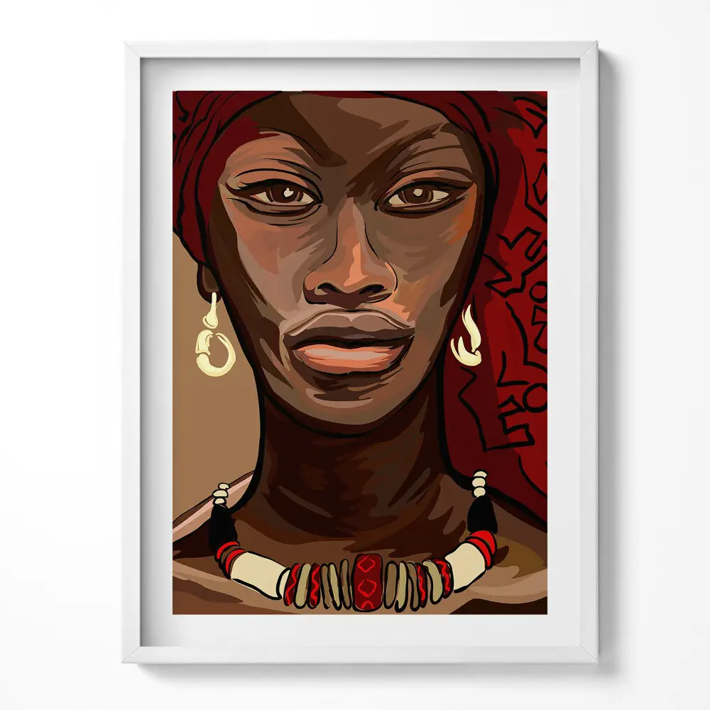 Obraz v ráme s motívom maľby africkej ženy