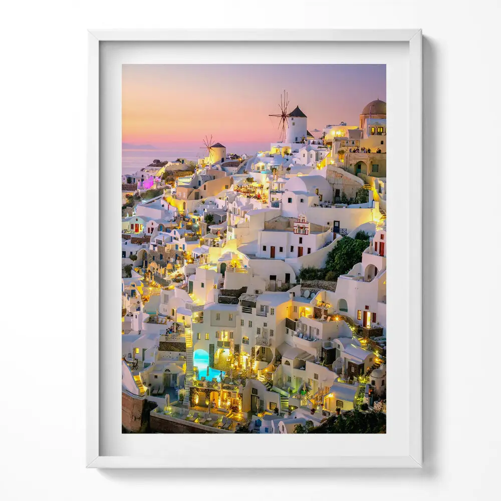 Obraz v ráme Architektúra Santorini v noci v Grécku