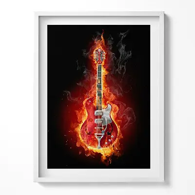 Obraz v ráme Horiaca červená elektrická gitara