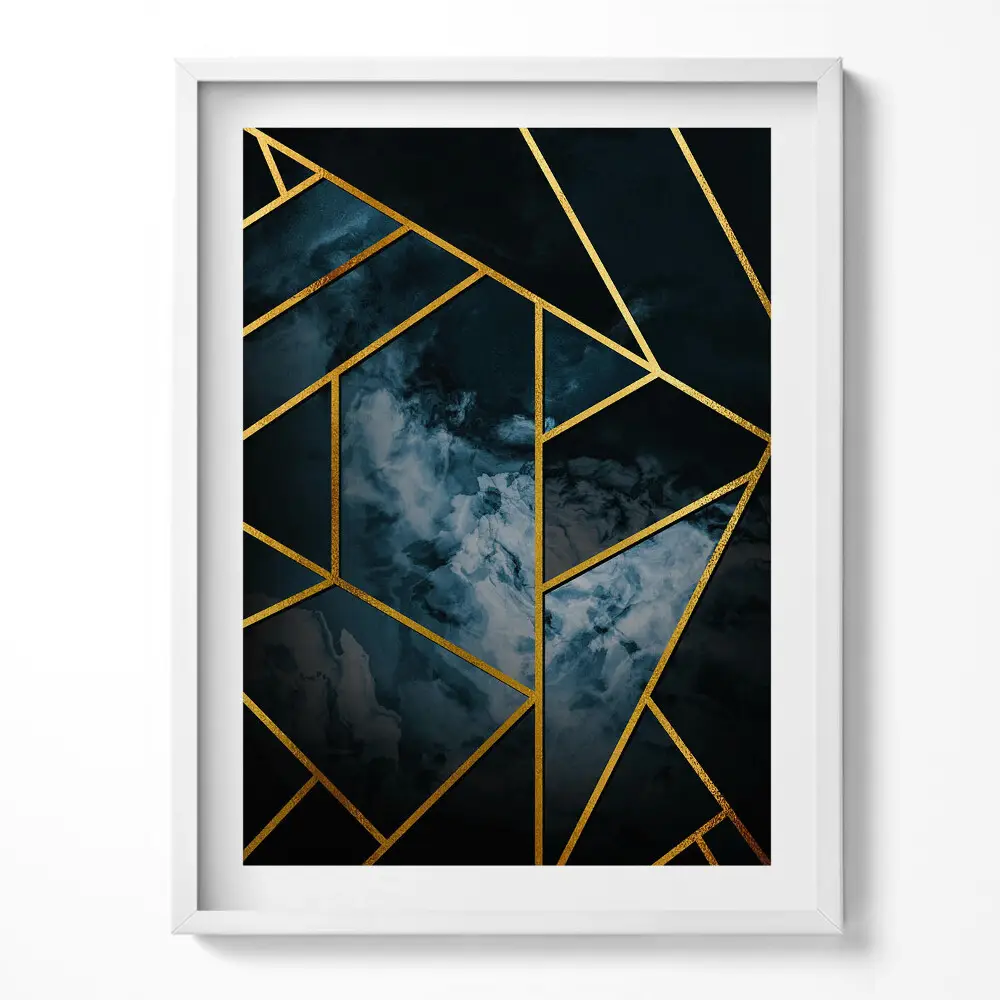 Obraz v ráme Tmavá geometrická abstrakcia so zlatom
