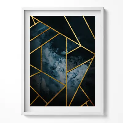 Obraz v ráme Tmavá geometrická abstrakcia so zlatom