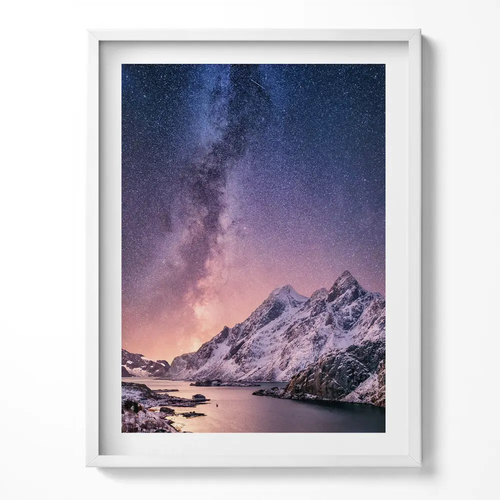 Obraz v ráme Aurora a hviezdna obloha nad horami