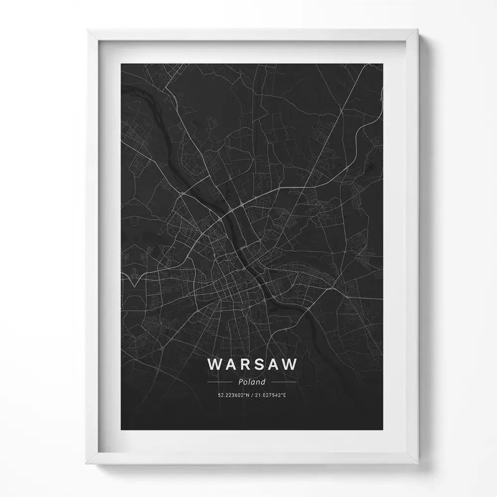 Obraz v ráme s mapou mesta Varšava v Poľsku