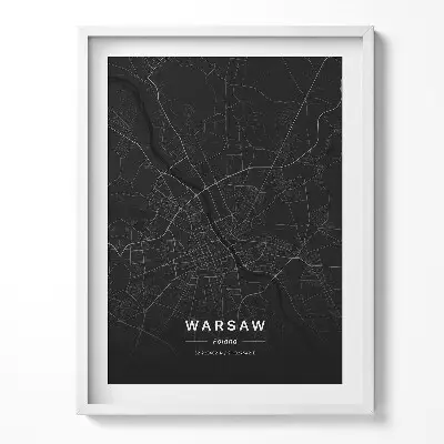 Obraz v ráme s mapou mesta Varšava v Poľsku