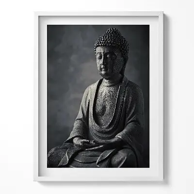 Obraz v ráme Čiernobiela fotografia sochy Budhu