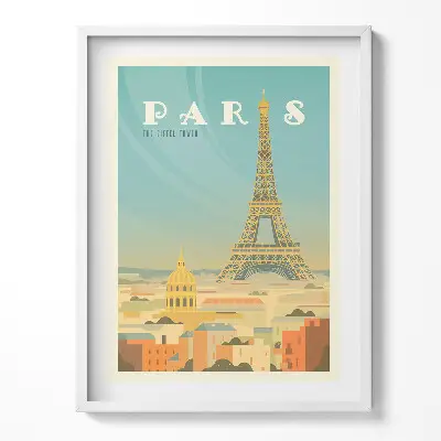 Obraz v ráme s ilustráciou Paríža a Eiffelovej veže