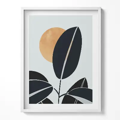 Obraz v ráme Minimalistické rastliny a slnko v boho štýle