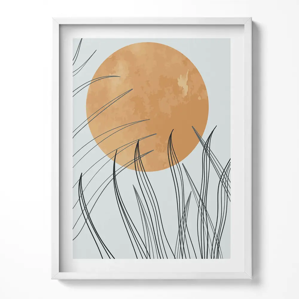 Obraz v ráme Minimalistické rastliny a slnko v boho štýle