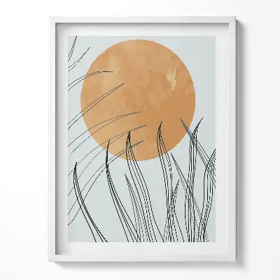 Obraz v ráme Minimalistické rastliny a slnko v boho štýle
