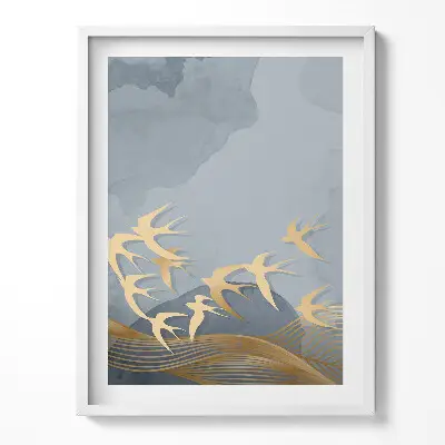 Obraz v ráme s ilustráciou lietajúcich vtákov