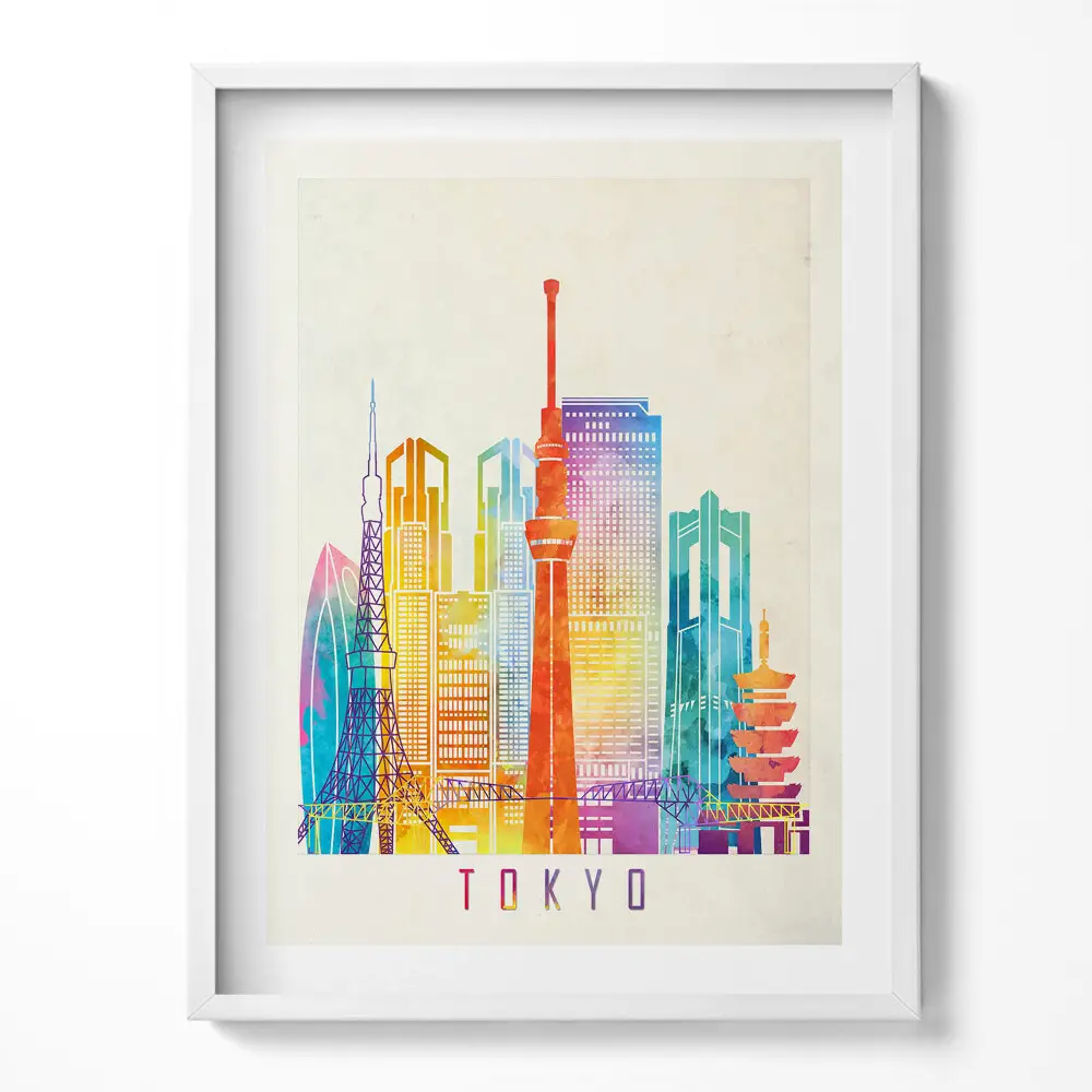 Obraz v ráme Farebná ilustrácia mesta Tokio v Japonsku