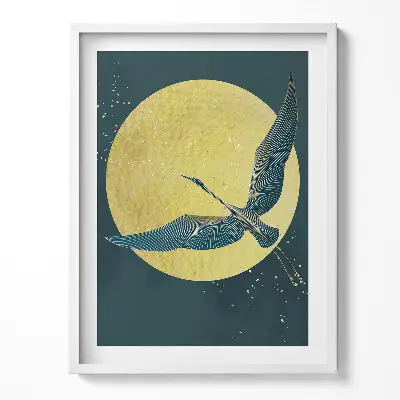 Obraz v ráme Abstraktný žeriav v zlatom slnku