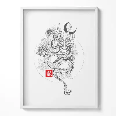 Obraz v ráme s ilustráciou čínskeho draka