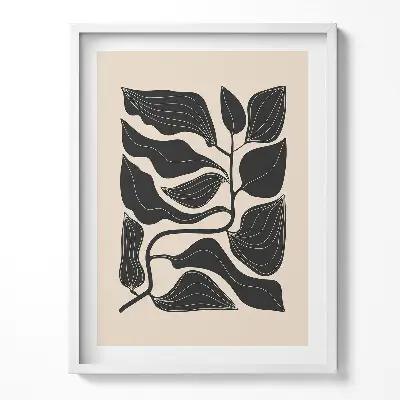 Obraz v ráme s minimalistickou ilustráciou listov rastlín