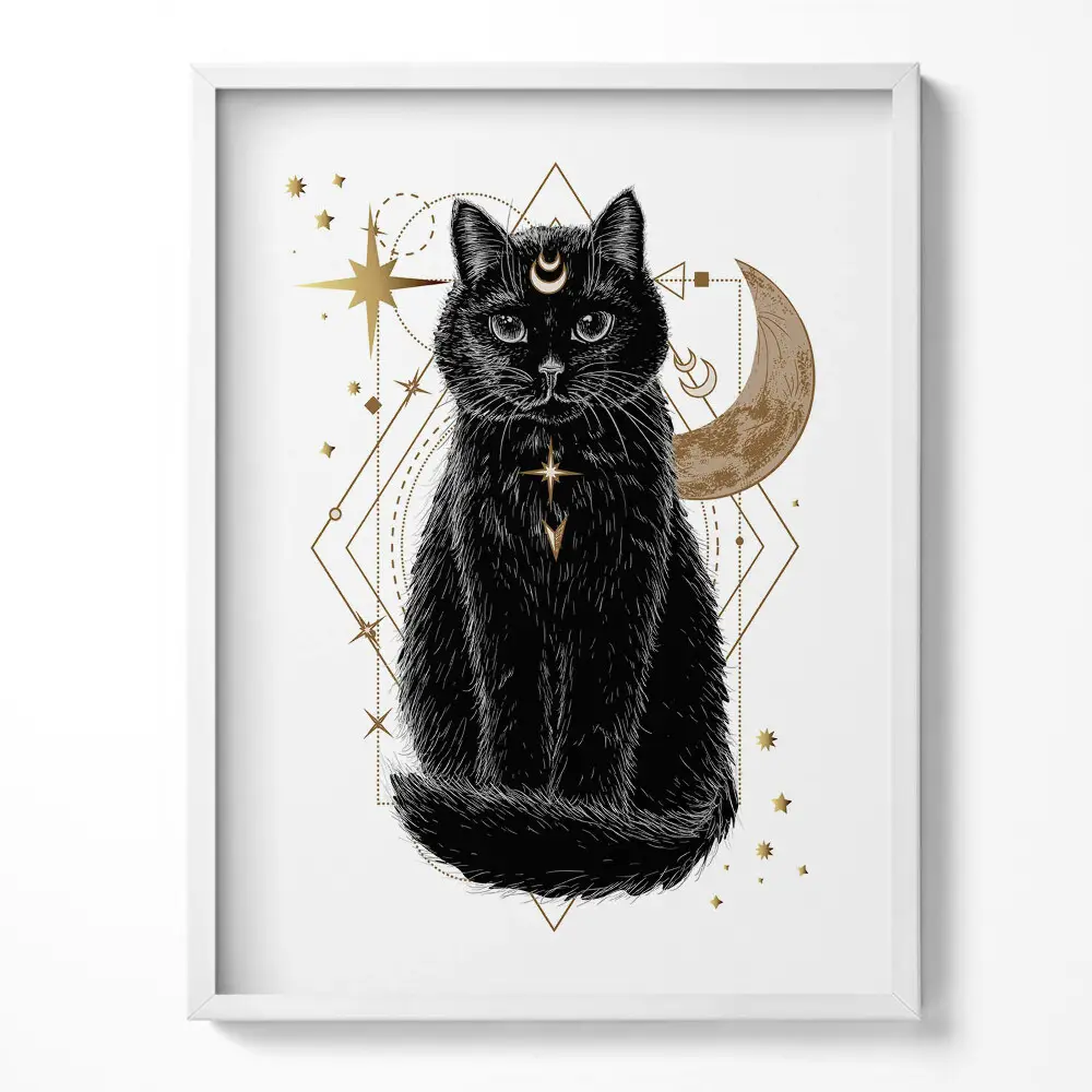 Obraz v ráme Magická čierna mačka a vesmír