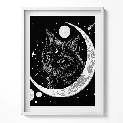 Obraz v ráme Magická čierna mačka a vesmír