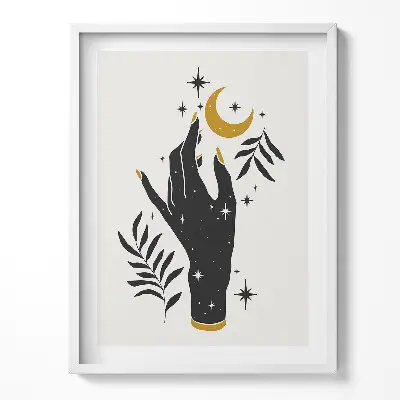 Obraz v ráme s ilustráciou ženskej ruky a hviezd
