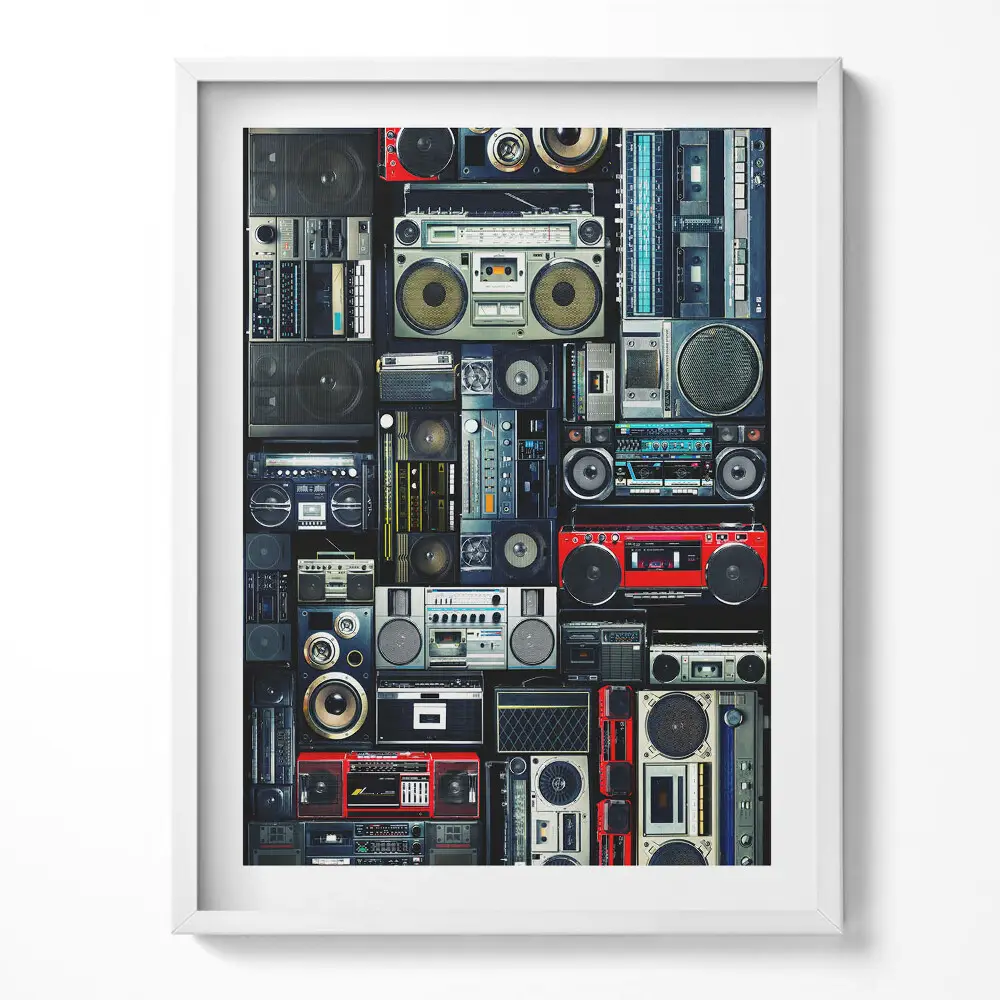 Obraz v ráme s motívom vintage boomboxu
