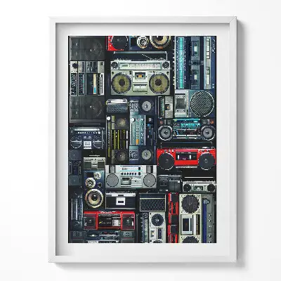 Obraz v ráme s motívom vintage boomboxu