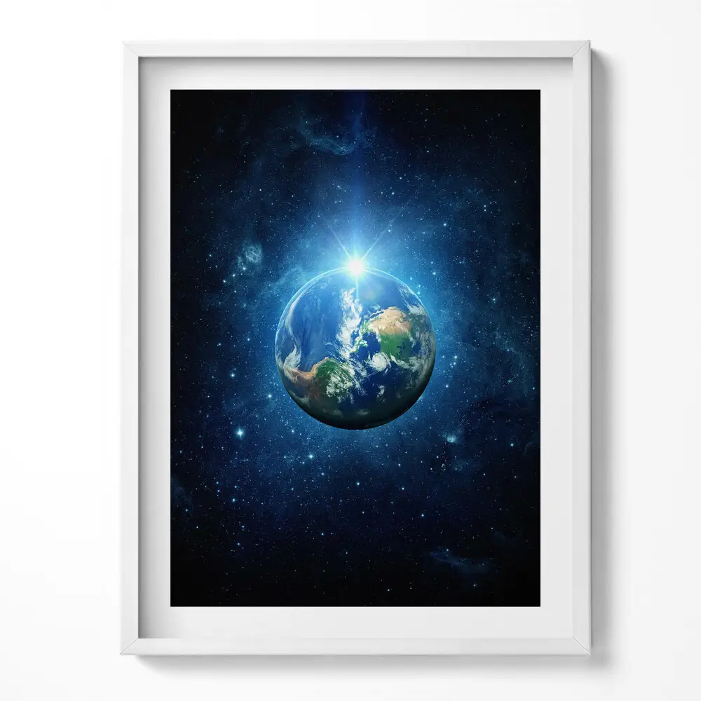 Obraz v ráme NASA Zem, Galaxia a Slnko