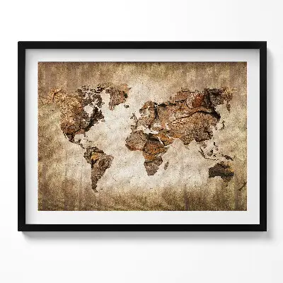 Drevená mapa sveta s rámom