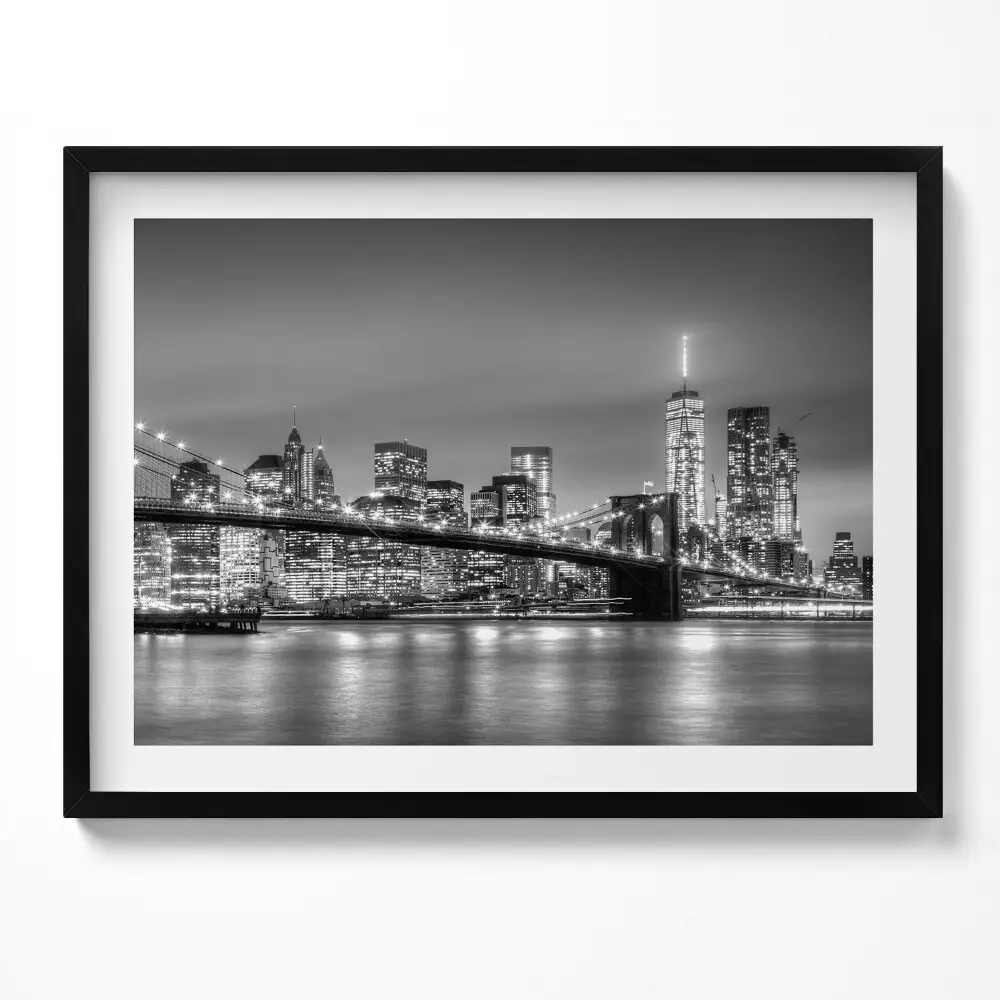 Obraz s rámom Brooklynský most v New Yorku v noci