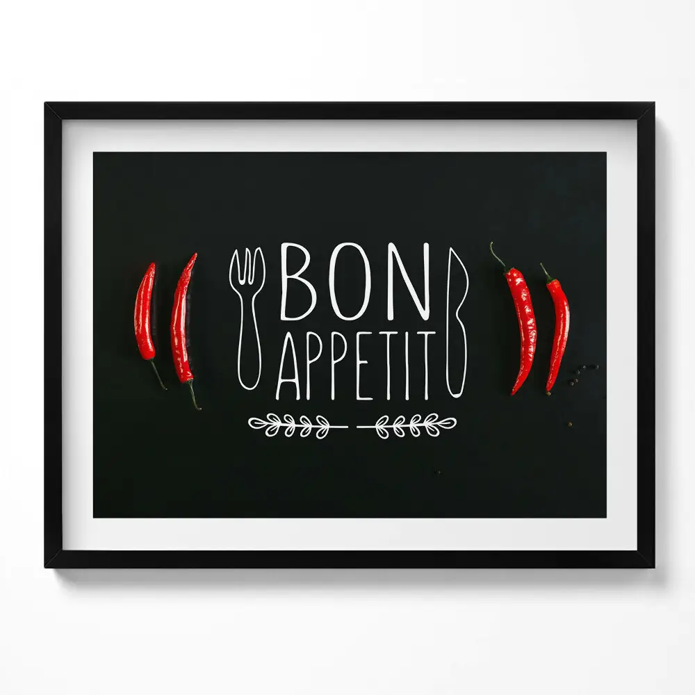 Obraz s rámom s nápisom Bon appetit