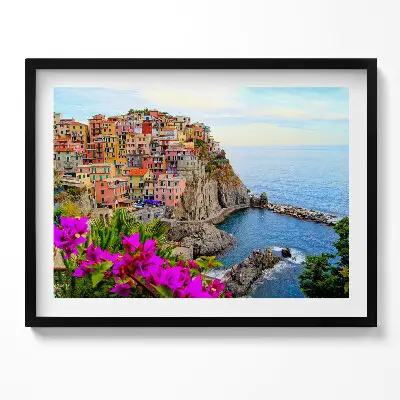 Obraz s rámom Kvety a pobrežie Cinque Terre v Taliansku