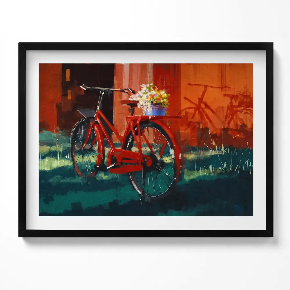 Obraz s rámom Bicykel s kvetinovým aranžmánom