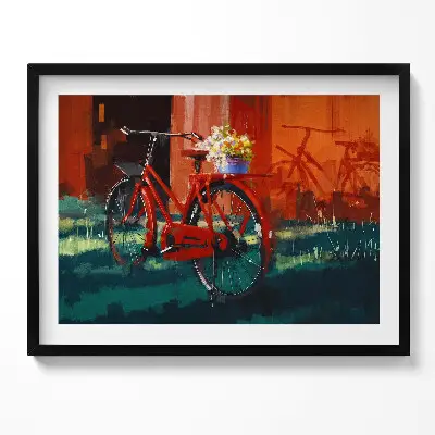 Obraz s rámom Bicykel s kvetinovým aranžmánom