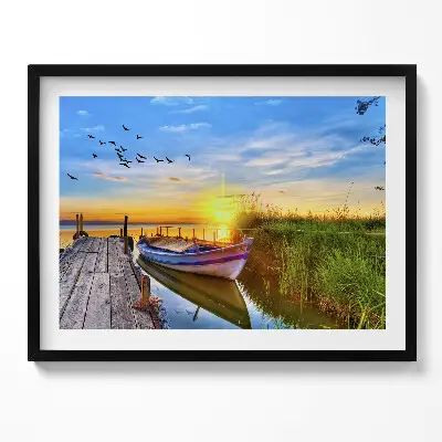 Obraz s rámom Výhľad na jazero a západ slnka