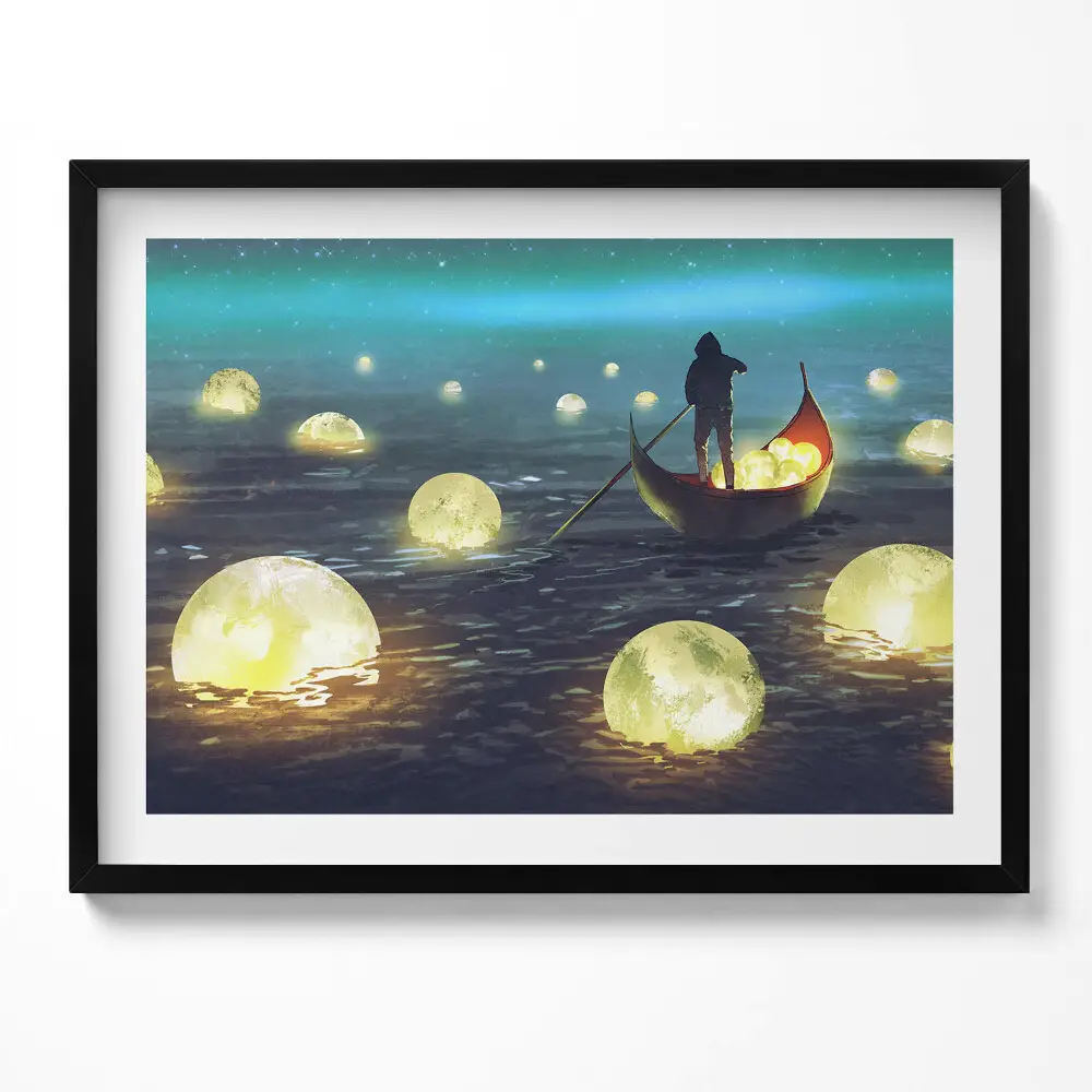 Obraz s rámom Ilustrácia lodí a mesiacov