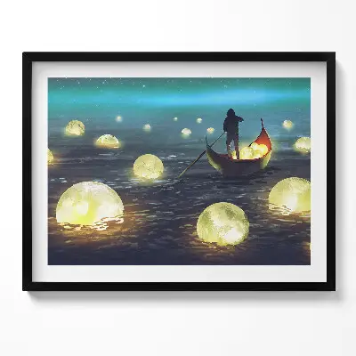 Obraz s rámom Ilustrácia lodí a mesiacov