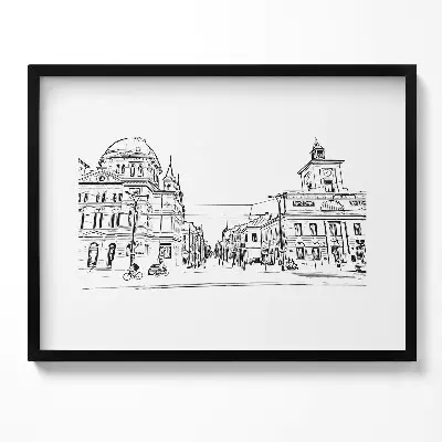 Obraz v ráme s ilustráciou starého mesta Poznaň
