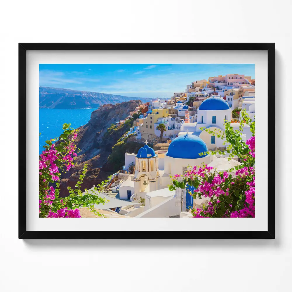 Obraz v ráme Pohľad na grécku architektúru Santorini