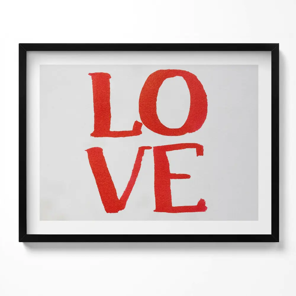 Obraz v ráme s motívom červeného graffiti nápisu LOVE