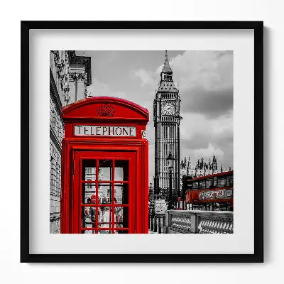 Obraz v ráme Červená telefónna búdka a Big Ben Veľká Británia