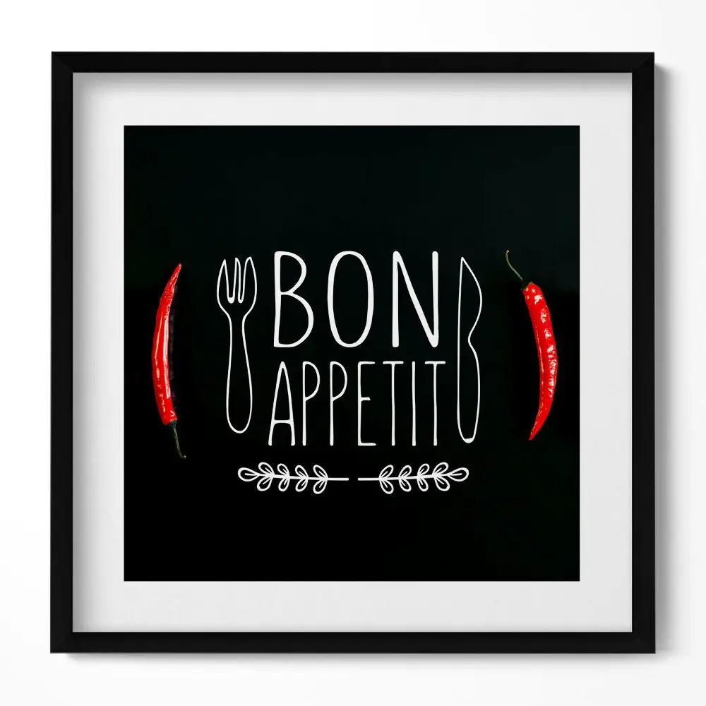Obraz v ráme s nápisom Bon appetit