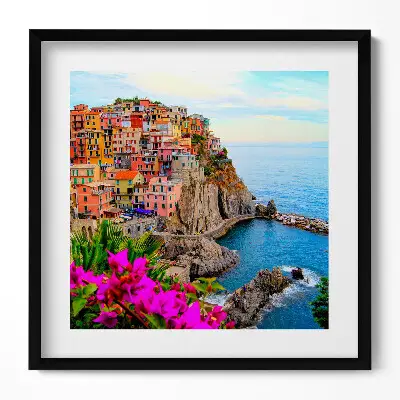 Obraz v ráme Kvety a pobrežie Cinque Terre v Taliansku