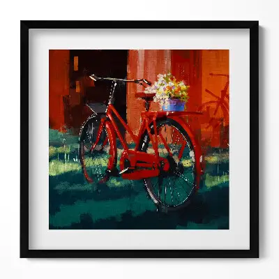 Obraz v ráme Bicykel s kvetinovým aranžmánom