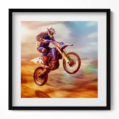 Obraz v ráme Motocyklista v púšti
