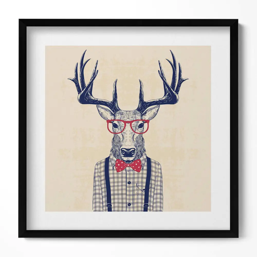 Obraz v ráme Jeleň v košeli s jazzovým sláčikom