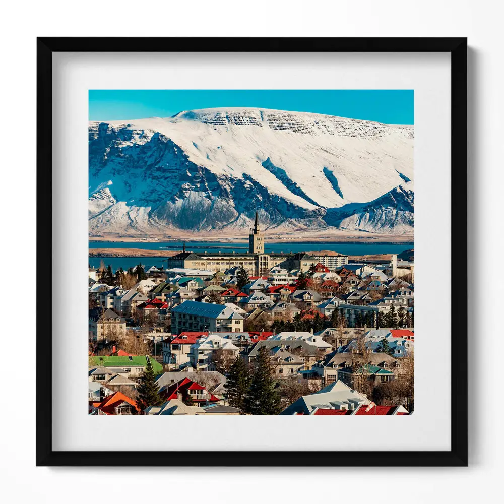 Obraz v ráme Pohľad na Reykjavík na Islande
