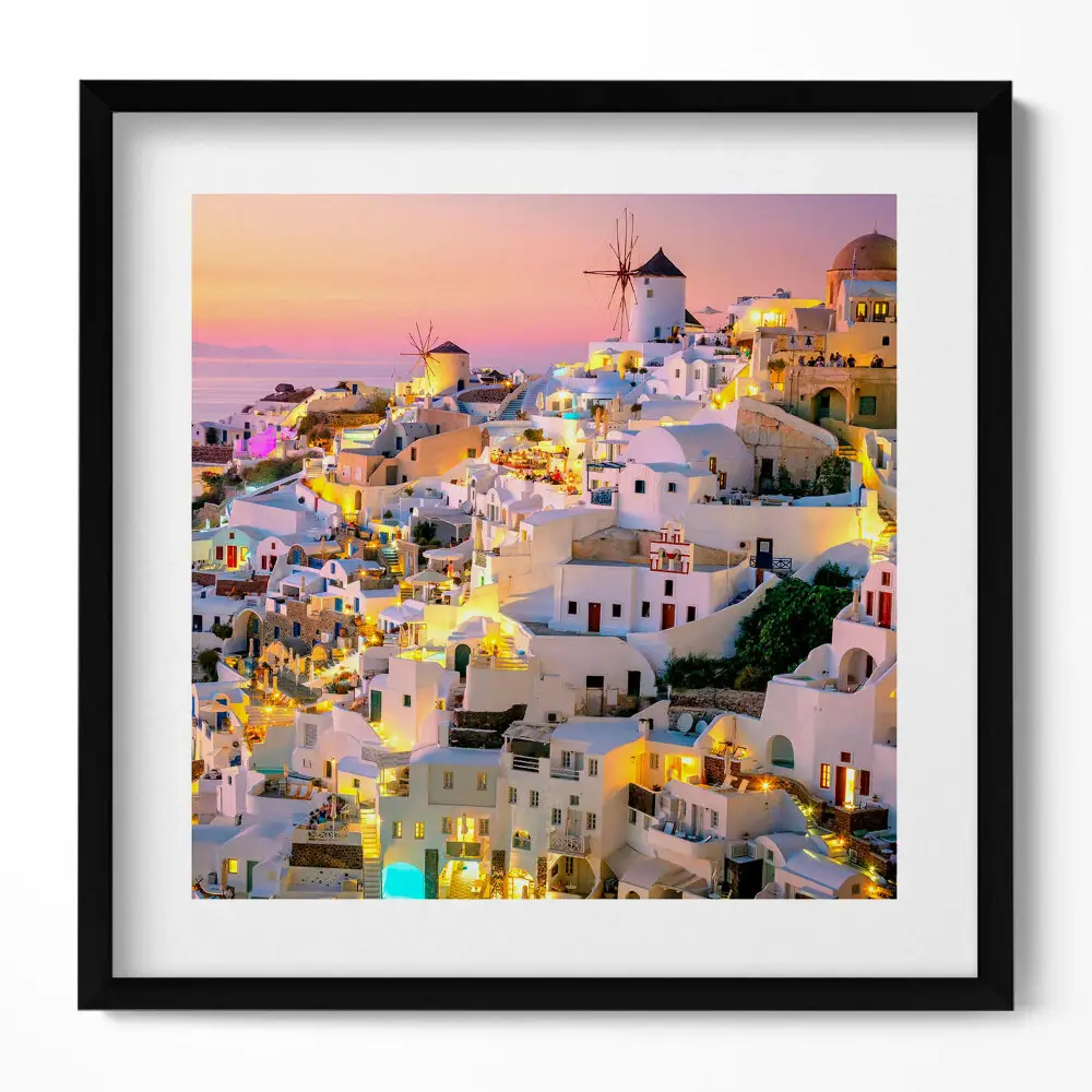 Obraz v ráme Architektúra Santorini v noci v Grécku
