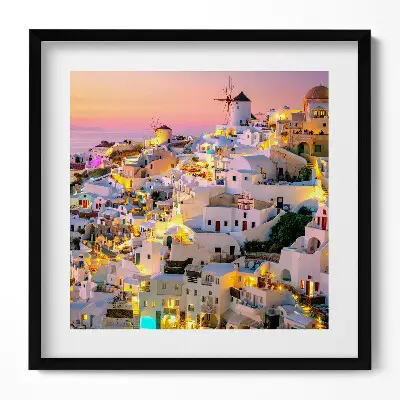 Obraz v ráme Architektúra Santorini v noci v Grécku