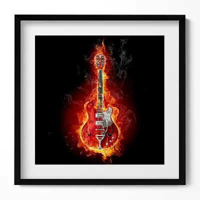 Obraz v ráme Horiaca červená elektrická gitara