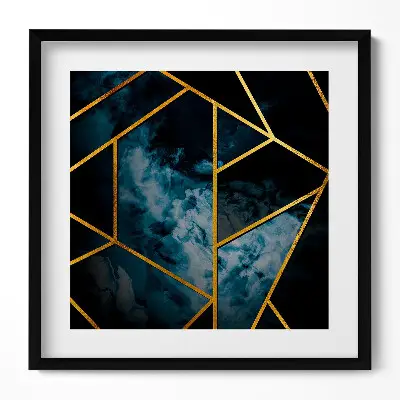 Obraz v ráme Tmavá geometrická abstrakcia so zlatom