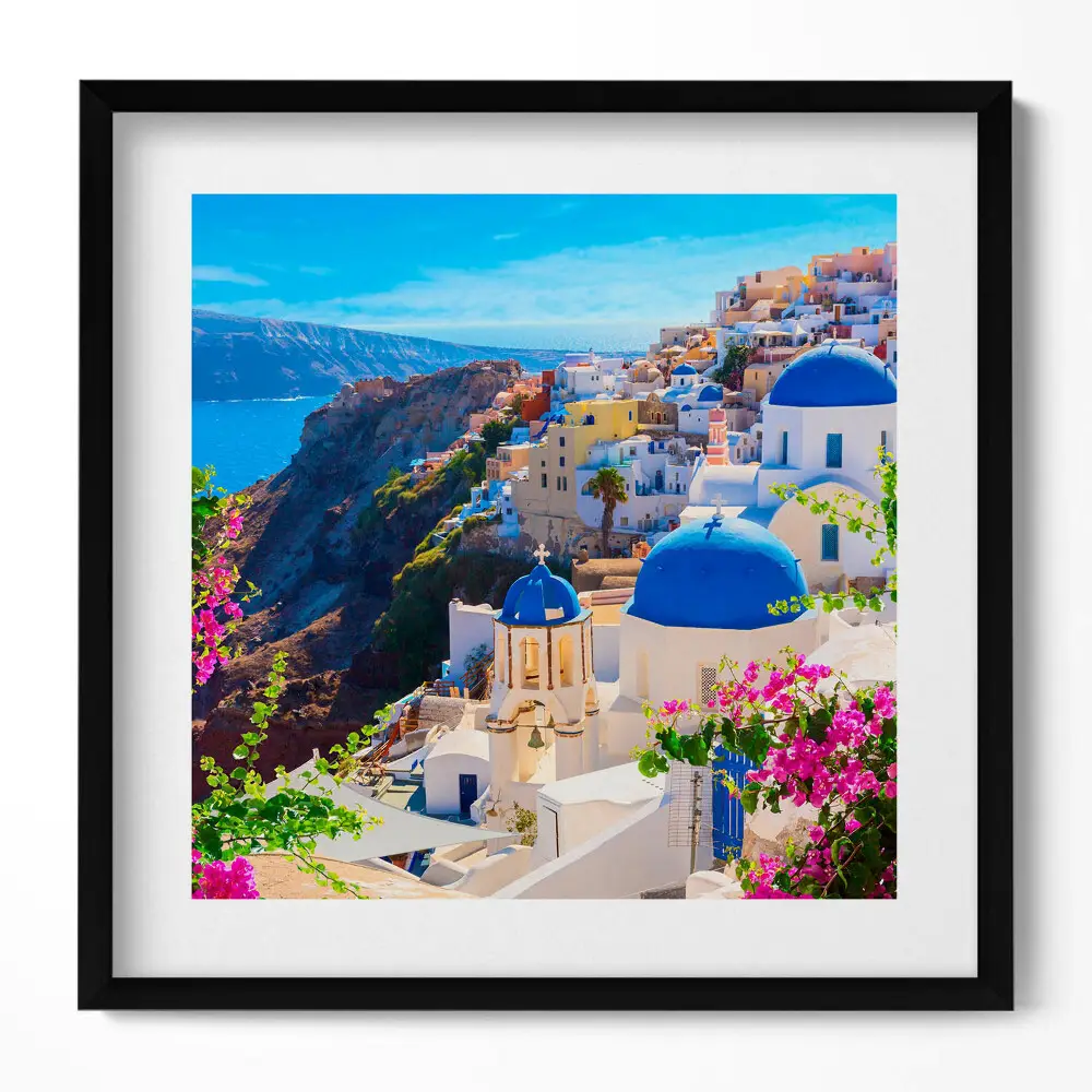 Obraz v ráme Pohľad na grécku architektúru Santorini