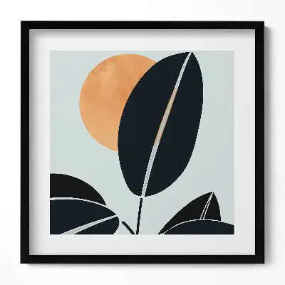 Obraz v ráme s minimalistickým motívom rastlín a slnka v boho štýle