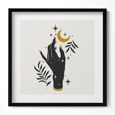 Obraz v ráme s ilustráciou ženskej ruky a hviezd